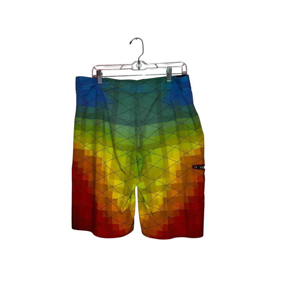 Hang 10 Rainbow Colored Colorful Geometric Board Shorts Size 34 Mens - Picture 4 of 4